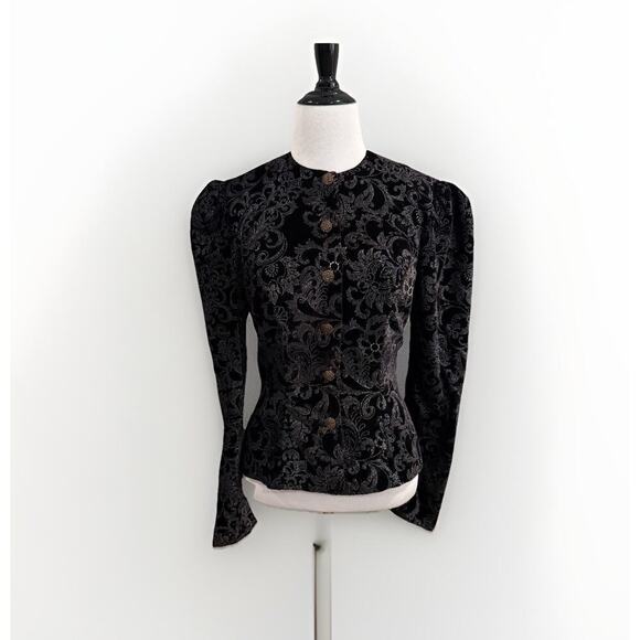 Vintage 80s Gunne Sax Jacket Size XS Jessica McClintock Velvet Peplum Edwardian - Picture 1 of 15